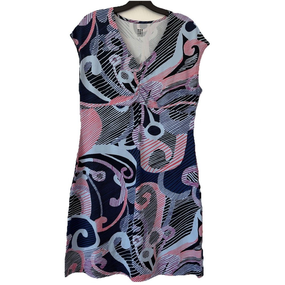 Title Nine Dress Women's L Blue Pink Amelia Diamalete Cap Sleeve V Neck